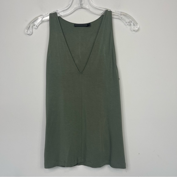Donna Karan Sleeveless V-Neck Top Olive Army Green Double Layered Strtch Rayon S - Picture 8 of 13